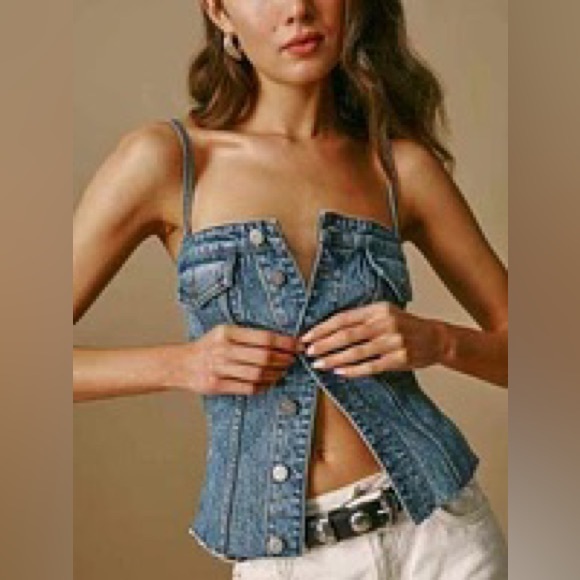 reformation coco denim bustier top in Colorado - size 4 - Picture 2 of 6
